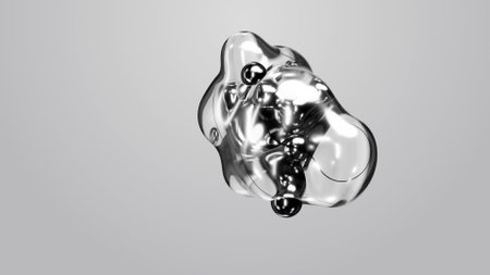 3d render motion design wallpaper animation business presentation monochrome grey white metaball gray liquid water soapy mercury bubble metasphere ball silver metal transition deformation metaverseの写真素材