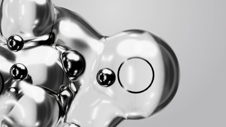 3d render motion design wallpaper animation business presentation monochrome grey white metaball gray liquid water soapy mercury bubble metasphere ball silver metal transition deformation metaverseの写真素材