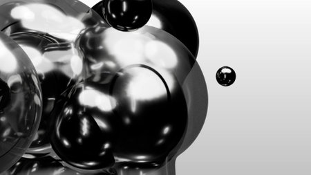 3d render motion design wallpaper animation business presentation monochrome grey white metaball gray liquid water soapy mercury bubble metasphere ball silver metal transition deformation metaverseの写真素材