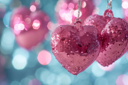 Valentines day decoration red heart shape love care celebration gift glitter valentine decoration party february 14 confetti cover rose romantic colours present background pink ornament hearts holidayの素材