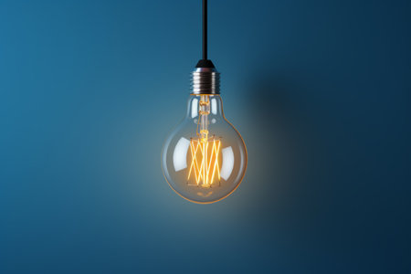 Vintage lightbulb bright light bulb edison lamp electrical thinking idea concept innovation technology symbol solution inspiration invention energy light electricity power creativity sign imaginationの素材