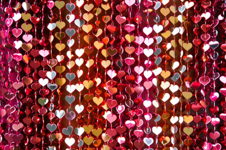 Valentines day decoration red heart shape love care celebration gift glitter valentine decoration party february 14 confetti cover rose romantic colours present background pink ornament hearts holidayの素材