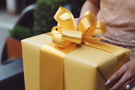 New year present giving birthday gift presents festivity celebration merry christmas party beautiful box package ribbon surprise ornament celebrate decoration shiny wrapping handmade craft emotionsの素材