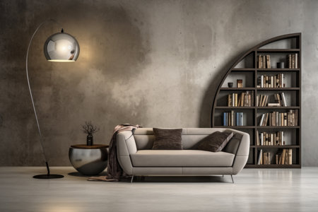 Modern cozy minimalist interior design cute scandinavian apartment flat house indoor decoration living room furniture architecture project visualization comfortable sofa decor fashionable gray spaceの素材