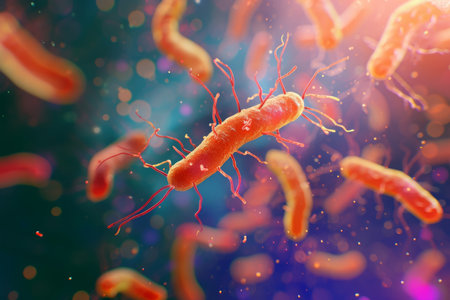 Microscopic bacteria coli infection intestinal micro germ microbe bacterium mold health organism medical treatment microorganism disease bacillus pathogen illness microbiology research biotechnologyの素材