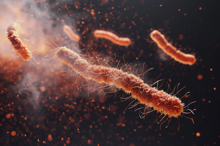 Microscopic bacteria coli infection intestinal micro germ microbe bacterium mold health organism medical treatment microorganism disease bacillus pathogen illness microbiology research biotechnologyの素材