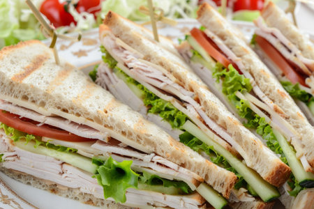 Tasty sandwich american breakfast cheese ham meal snack lunch grilled gourmet simple dish healthy eating fast food salad tasty delicious bread bacon fresh hamburger toast meat meal panini lettuceの素材