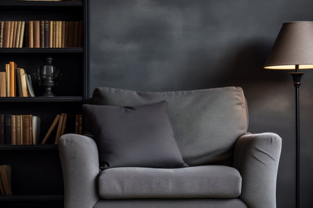 Modern cozy minimalist interior design cute scandinavian apartment flat house indoor decoration living room furniture architecture project visualization comfortable sofa decor fashionable gray spaceの素材