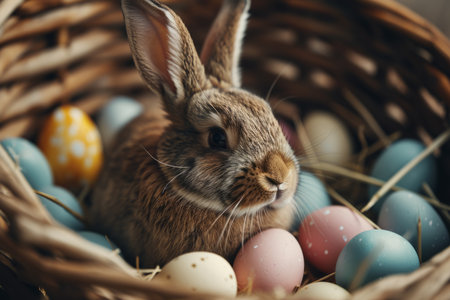 Easter eggs fluffy pretty bunny basket holiday rabbit celebration painted handmade event festive vacations seasonal tradition symbol jesus thanksgiving cultures greeting happy springtime holy wishの素材