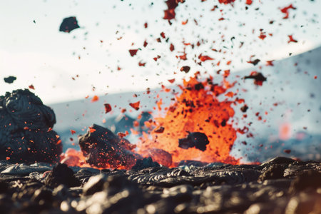 Hot molten lava streaming volcano eruption stream hot boiling magma venus other planet surface destruction flowing fire flame heat danger glowing cosmicの素材