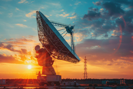 Large radio telescope satellite connection tower electronic astronomy observatory dish array radar antenna science scientific scifi instrument space mission exploration connection communicationの素材