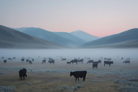 Cow goat pasture in a field ecological local farm no cruelty animal safety happiness herd flock milk eco environment sustainability humanity agriculture green forest meadows mountains grass landの素材