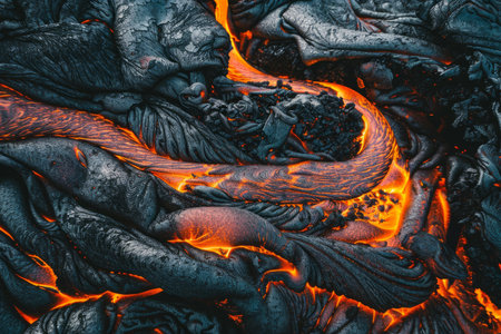 Hot molten lava streaming volcano eruption stream hot boiling magma venus other planet surface destruction flowing fire flame heat danger glowing cosmicの素材