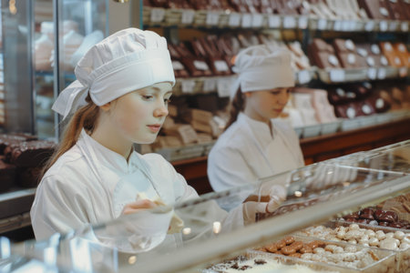 Baking cookies professional chef food industry kitchen tasty sweet cookie snack biscuit delicious dough candy factory bakery sugar cake bake fresh cook preparing chip pastry dessert chocolateの素材