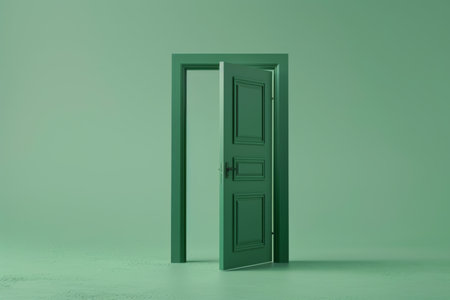 Open door emitting light possibilities growth achievements concept motivation learning skills knowledge heaven doors exit abstract simple background new ways entering leaving space imaginationの素材