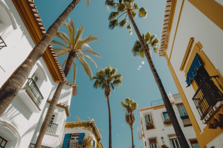 Tourist destination colorful city candy buildings South America architecture old houses palms art home exterior facade town streets historic exploration warm tropical county tourism aestheticの素材