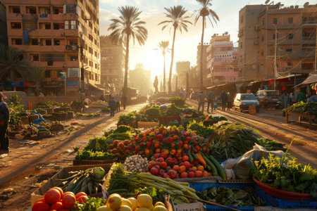 Middle eastern market fresh fruits vegetables arab bazaar tourist attraction delicious food rich culture vendor shop souvenirs street life groceries buying selling buy sell goods antique tradeの素材