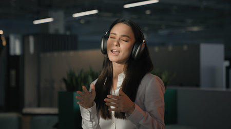 Inspired Caucasian businesswoman employer office worker business woman girl manager indoors at...