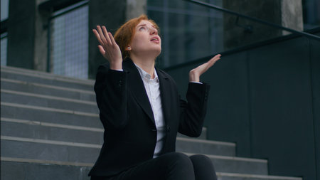 Stressed frustrated sad Caucasian girl businesswoman female fired business woman jobless worker...