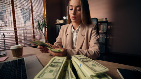 Rich successful Caucasian business woman female girl office worker businesswoman entrepreneur...