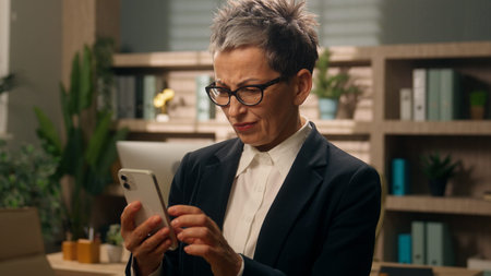 Caucasian business woman old European businesswoman senior lady mature female retired employer...