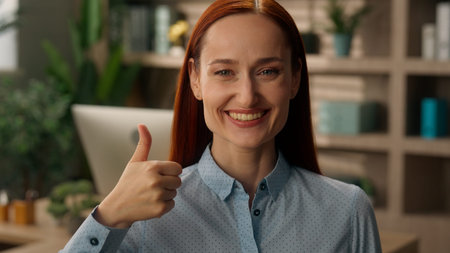 Businesswoman portrait Caucasian girl female employer happy business woman smiling looking at camera...