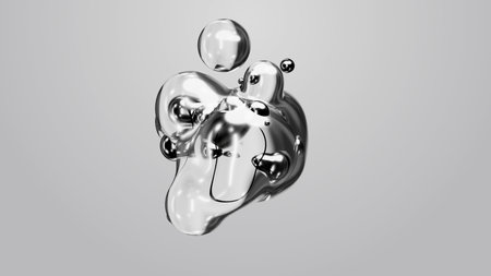 3d render motion design wallpaper animation business presentation monochrome grey white metaball gray liquid water soapy mercury bubble metasphere ball silver metal transition deformation metaverseの写真素材