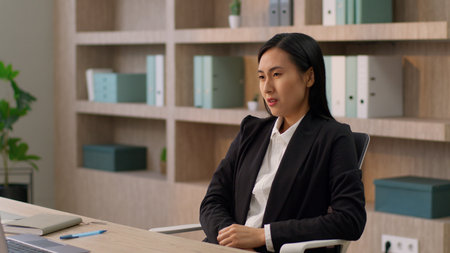 Upset Japanese woman female girl businesswoman ethnic Korean angry office worker manager...