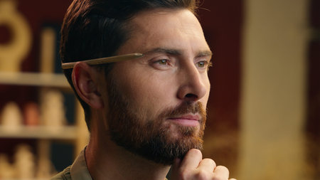 Contemplating pensive Caucasian man male guy small business owner potter entrepreneur businessman...