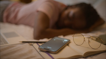 Tired sleeping African American woman female girl student businesswoman asleep napping nap sleep...