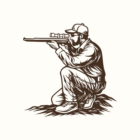 Vintage Hunter Aiming Illustration, Rifleman Drawing, Hunting Scene, Outdoor Marksman Vector Artのイラスト素材