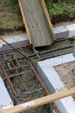 Reinforced concrete foundation for a new house. Installation of reinforced concrete columns.の写真素材