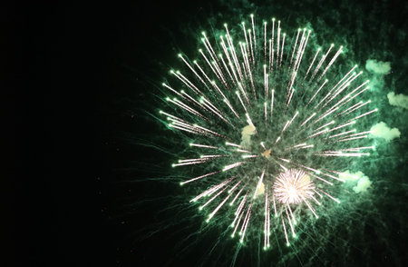Colorful fireworks of various colors over night sky, celebration and anniversary concept