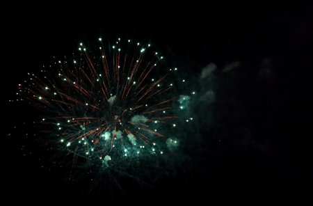 fireworks in the night sky, close-up of fireworks in the night skyの写真素材