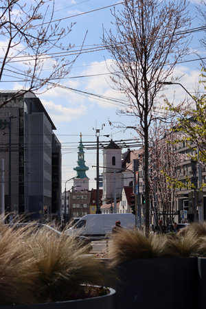 Street view of downtown Bratislava, Slovakia. European architecture.の写真素材