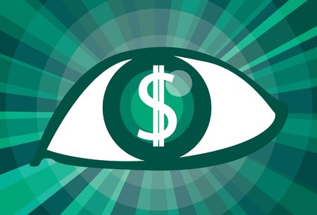 An image of an eye with a dollar sign in the pupilの写真素材