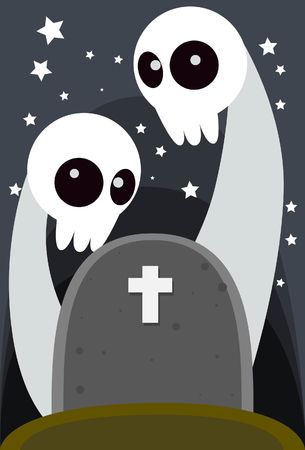 Image of Two Halloween Ghost  rise up  from the  grave.の写真素材