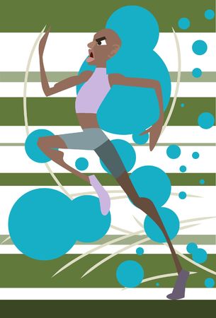 An image of a female runner running on the trackの写真素材