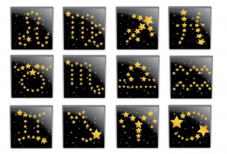 An image of all the astrological signs made with stars in a night sky の写真素材