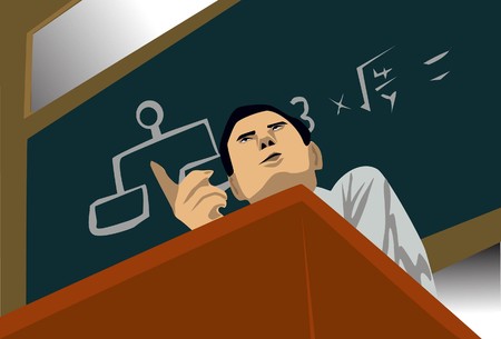  Image of a physicist who is working on his formula on a chalk board.の写真素材