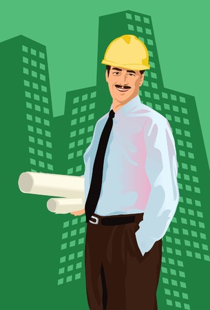 Image of a city engineer who is holding a construction blueprint. の写真素材
