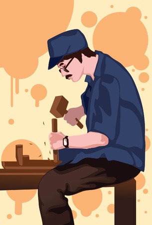 Image of a carpenter who is working on his crafts.の写真素材
