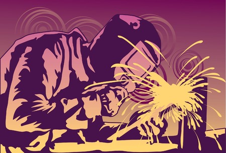 Image of an engineer who is welding a metal for constructionのイラスト素材