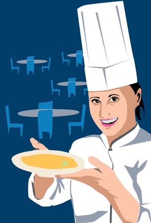 Image of a chef who is busily cook his gourmet.の写真素材