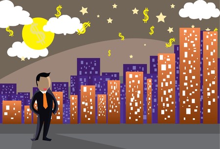 Image of a man who is standing behind the building and construction.の写真素材