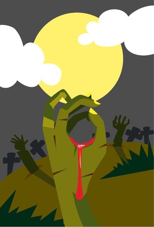Image of a hand of devil who is rise from the grave on the Halloween nightの写真素材