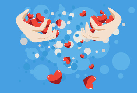 Image of two hands which holds a lot of hearts.