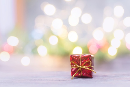 Close up of red gift box for Christmas or New Year decoration backgroundの写真素材