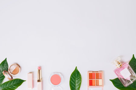 Set of makeup cosmetic accessories on white background.の写真素材