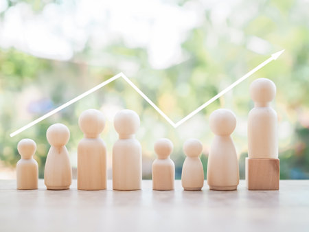 White rising arrow with wooden human figure. The concept of  business growth processの写真素材